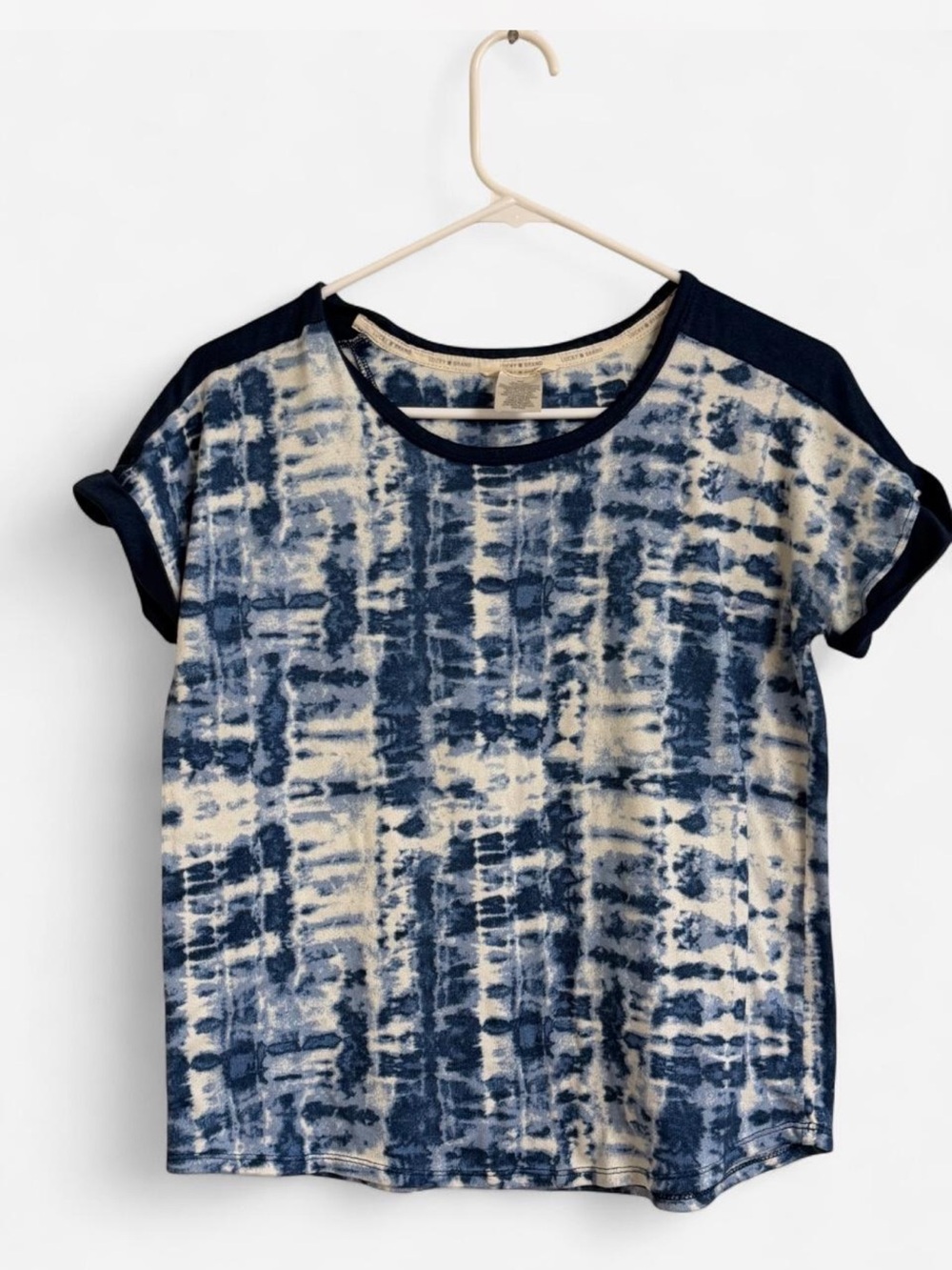 Lucky Brand Navy and Cream Tie-Dye Short Sleeve Tee
